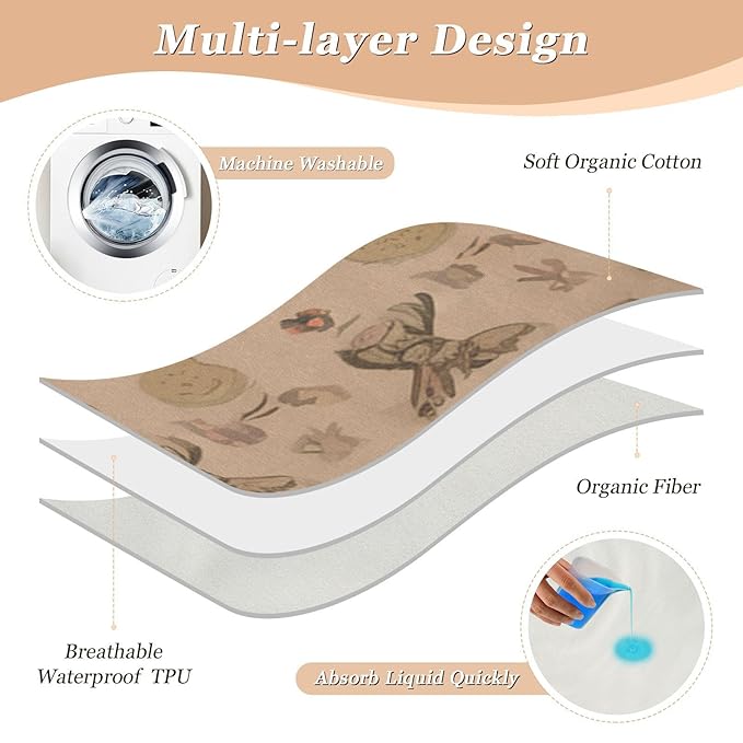 Waterproof Bed Pad Reusable Changing Pad Toddler Mattress Protector Large Pee Pad Baby Diaper Pad Soft Washable Liner Brown Bohemia