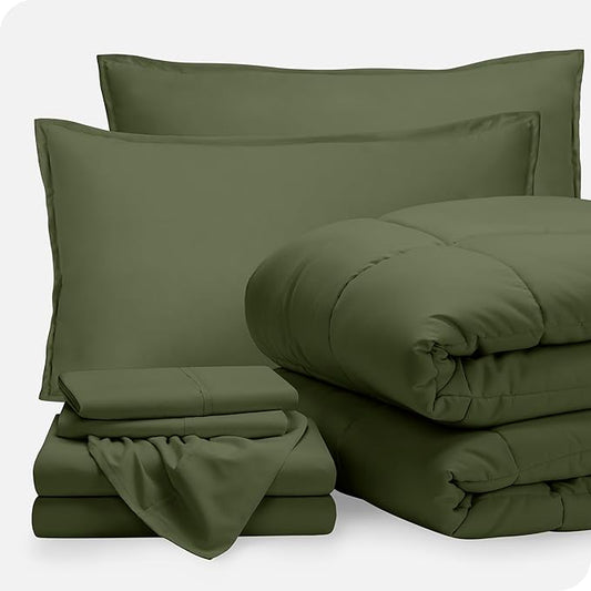Bare Home Bed-in-A-Bag 7 Piece Comforter & Sheet Set - Full - Goose Down Alternative - Ultra-Soft 1800 Premium - Bedding Set (Full, Cypress/Cypress)