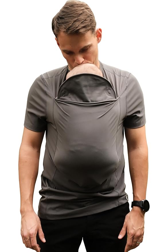 Lalabu The Dad Shirt | Hands-Free Baby Carrier for Dad with Kangaroo Pouch | Engineered for Bonding, Safety, & Comfort for Newborns Up to 15 Lbs. | CPSC Compliant - Simple Gray - Medium
