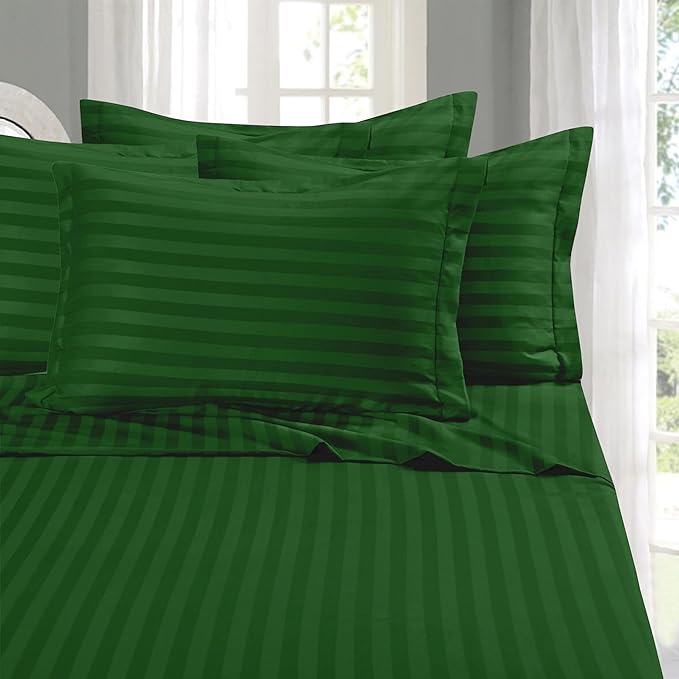Elegant Comfort Softest and Coziest 6-Piece Sheet Set - 1500 Premium Hotel Quality Microfiber - Deep Pocket, Wrinkle Resistant 6-Piece Damask Stripe Bed Sheet Set, Full, Hunter Green