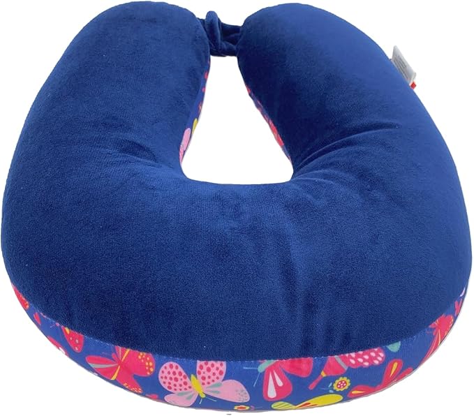 Bookishbunny U Shaped Micro Beads Microbead Neck Head Support Travel Pillow, 12"x12"x4" (ButterflyNavy)
