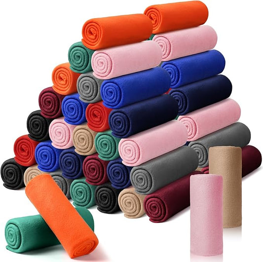 Kinlop 40 Packs Fleece Blanket Bulk 60 x 50 Inch Soft Lightweight Fleece Cozy Blanket Warm Throw Plush Pet Throw for Bed Couch Sofa Home Office Wedding Gifts Travel Camping(Trendy Color,60 Packs)