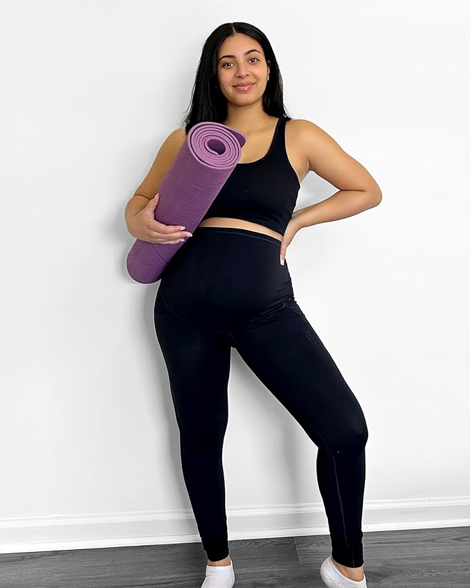 G4Free BareFeel Maternity Leggings with Pockets Over The Belly Stretchy Workout Yoga Pregnancy Pants
