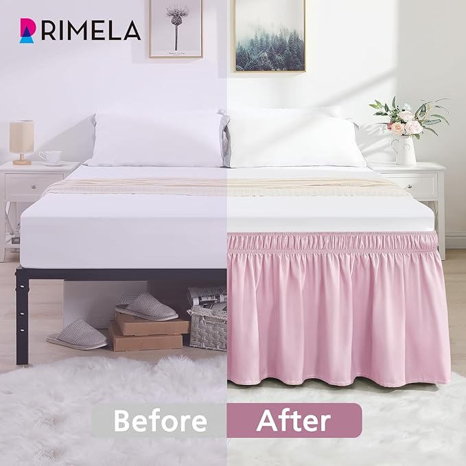 RIMELA Baby Purple Skirt Queen Size 15 Inch Drop, Elastic Bed Skirting for Bed Base and Frame, Bedding Dust Ruffle Easy to Install, Lightweight Wrap Around Adjustable Bedskirt