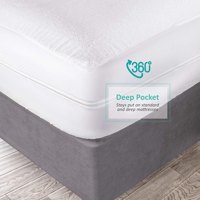 Nestl Premium Zippered Mattress Encasement - Water Proof Twin Mattress Protector - Cotton Terry Top Fits 15 Inches Deep - Twin