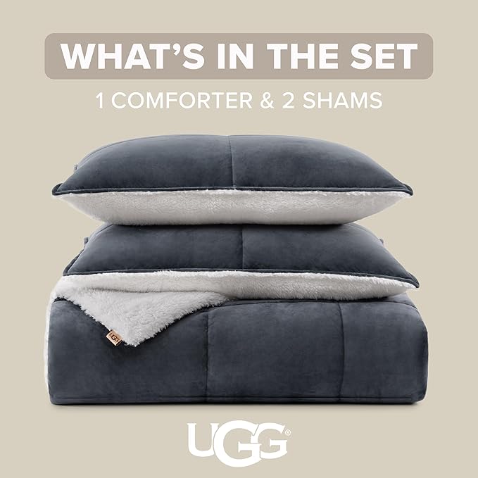UGG Blissful Comforter Set with 2 Pillow Shams, Warm Winter Bedding, Fluffy Reversible Down Alternative Bedding, King/California King Size Comforter Set, Imperial Blue