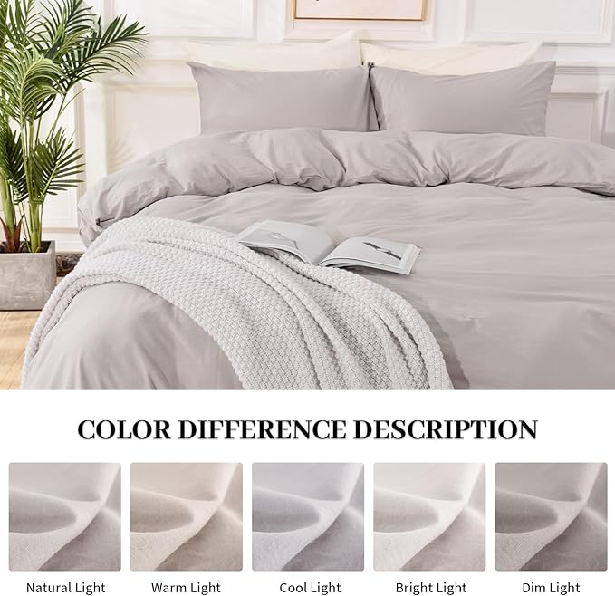 NEXHOME PRO Duvet Cover Twin Size, 100% Washed Cotton Orgnic Linen Like Textured Breathable Durable Comfy, 3 PCs Home Bedding Set