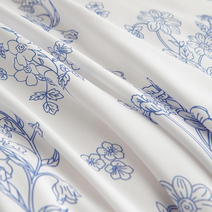 Nayoroom Blue Floral Duvet Cover King Size Cottagecore Flower Leaf Spring Comforter Cover 3 Pcs Soft Breathable Microfiber Pastoral Aesthetic Bedding Set with Zipper Closure