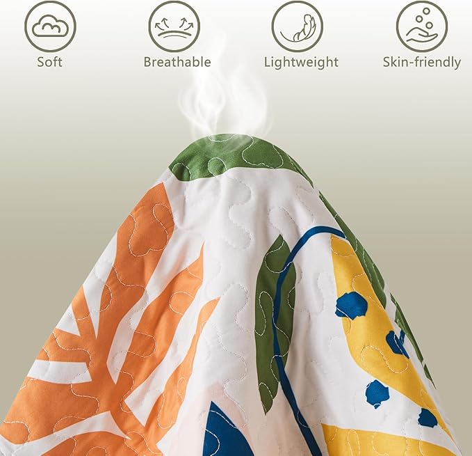 Yogeneg King Quilt Bedding Set,Green Yellow Botanical Pattern White King/Cal King Quilt Set,3 Piece Lightweight Soft Summer Bedspread Coverlet with 2 PIillow Shams,All Season(White,110"x96")