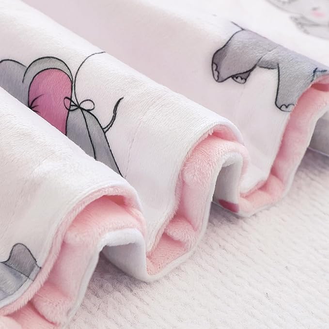 HOMRITAR Super Soft Baby Blanket for Girls, Elephant Print Minky Receiving Blanket for Newborn Nursery, Double Layer Dotted Backing Cozy Bed Throw, Pink, 30x40 Inch