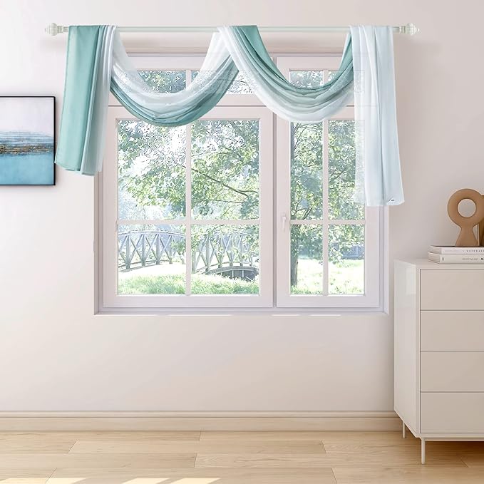 NAPEARL Ombre Window Scarf Valance, Romantic Gradient Voile Scarf Valance for Ceremony Backdrop, Wedding Arch, Kids Bedroom, Decorative Swag Curtain 144 Inches, Green
