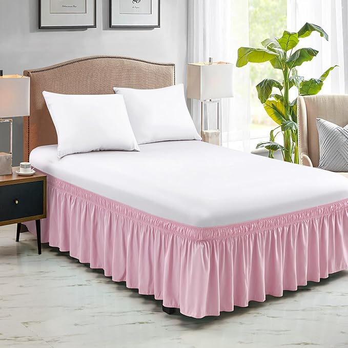 FreshCulture Twin Bed Skirt, Elastic Wrap Around Bed Skirt Twin Size, Bed Skirts for Adjustable Bed, Easy Fit with 22 Inch Drop Length, Hotel Quality Dust Ruffle for Twin Bed (Dusty Pink)