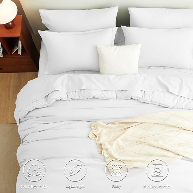 CozyLux Queen Comforter Set White, 7 Pieces Bed in a Bag Soft Bedding Comforter Set with Sheets, All Season Boho 7PC Bed Sets with Comforter, Fitted Sheets, Flat Sheets, Pillow Shams and Pillowcases