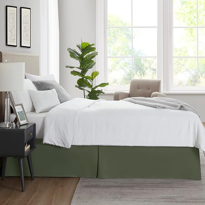 Nestl Olive Green Bed Skirt King Size - King Bed Skirt 14 Inch Drop - Brushed Microfiber Bed Skirts - Hotel Quality Pleated Bed Skirt - Shrinkage & Fade Resistant