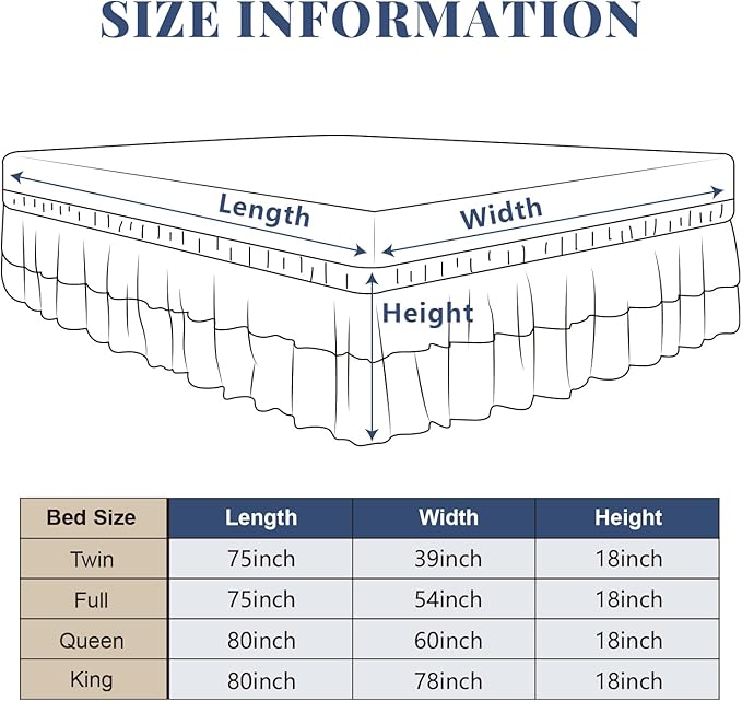 Queen Bed Skirt, Double-Layered Ruffled Eyelet Bed Skirt, Wrap-Around Elastic Dust Ruffle Queen Size with Gathered Styling and Embroidered Details, 18" Drop Length (White)