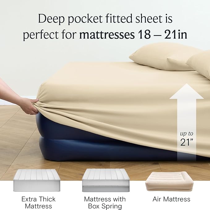LuxClub 4 PC Full Sheet Set, Deep Pockets Wrinkle Free Cooling Bed Sheets Hotel Bedding for Women, Men, Kids & Teens, Includes 1 Fitted Sheet, 1 Flat Sheet and 2 Pillowcases-Cream (Pack of 2)