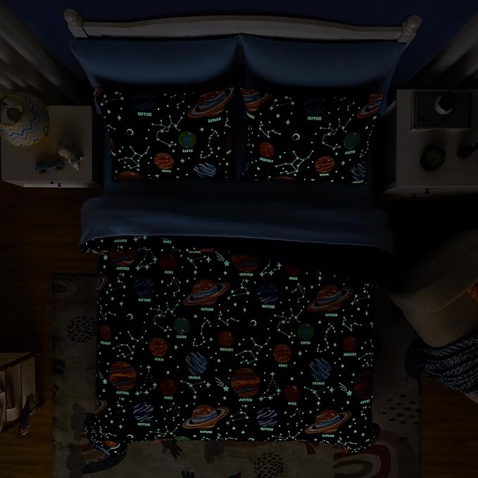 Full Kids Comforter Set - 7 Pieces Full Bedding Sets for Boys Teen, Glow in The Dark Space Bed in A Bag with Sheets