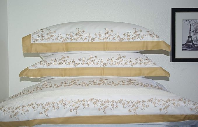 Royal Hotel Bedding Gold and White Amalia 4 Piece Full/Queen Embriodered Comforter Set 100% Cotton 300 Thread Count by Royal Hotel