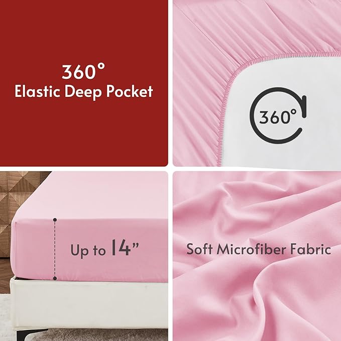 MUXHOMO 7 Pieces Oversized King Comforter Set, Reversible Bed in a Bag Oversized King Size, All Season Bedding Set with Comforter, Flat Sheet, Fitted Sheet, Pillowcases & Shams, Hot Pink & Baby Pink