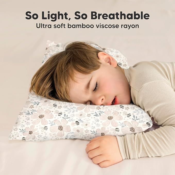 KeaBabies Toddler Pillow with Pillowcase - 13x18 My Little Cuddly Kids Travel Pillows for Sleeping, Nap, Viscose from Bamboo Nursery Pillowcase, Soft & Breathable, Toddler 2-5 Years Old (Flora Vale)