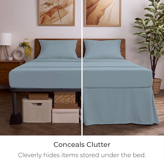 Mellanni Bed Skirt Queen Size - Bed Skirting - 15-Inch Tailored Drop Pleated Dust Ruffle - Hotel Luxury Bedding - Wrinkle, Fade, Stain Resistant - 1 Bedskirt (Queen, Blue Hydrangea)