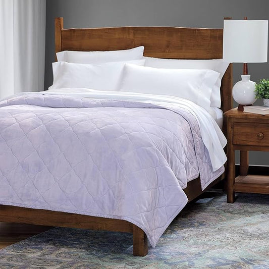 Cuddledown Reversible Sateen & Fleece Blanket | Ultra-Soft & Smooth | Polyfleece & 100% Cotton Sateen | Oeko-TEX Certified | 50" x 70" | Throw Size | Bellflower