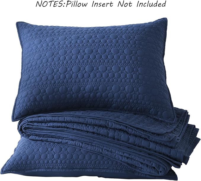 HORIMOTE HOME Quilt Set King Size Navy Blue, Classic Geometric Spots Stitched Pattern, Pre-Washed Microfiber Chic Rustic Look, Ultra Soft Lightweight Quilted Bedspread for All Season, 3 Pieces