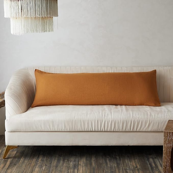 Simple&Opulence Body Pillow Cover 20" x 54",100% Pure Linen, Ultra Soft and Breathable, Body Pillowcase with Envelope Closure for Adults (Rust)