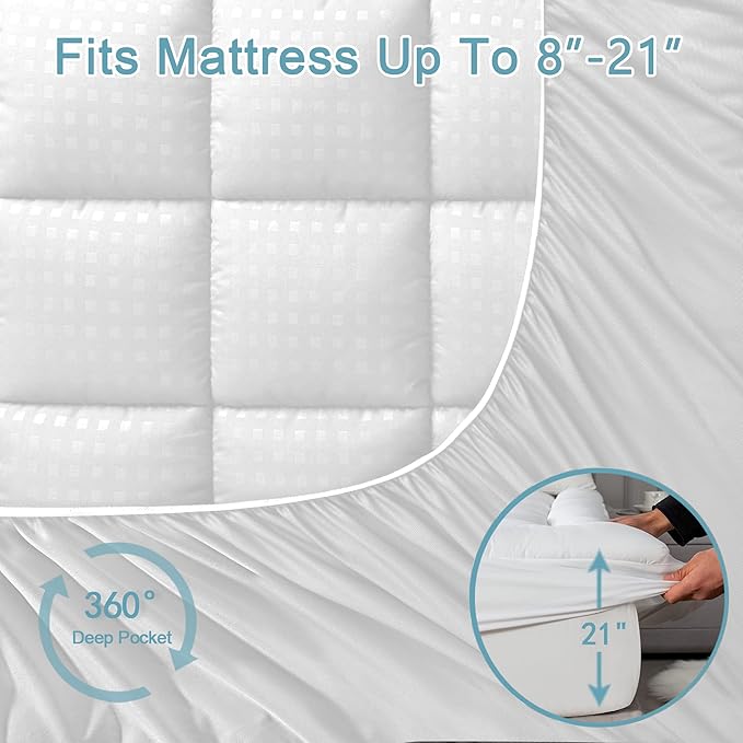 HYLEORY Full Mattress Pad Quilted Fitted Mattress Protector Cooling Pillow Top Mattress Cover Breathable Fluffy Soft Mattress Topper with 8-21" Deep Pocket