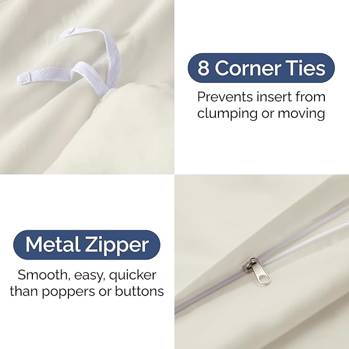 Duvet Cover Queen Size - Extra Soft Queen Size Duvet Cover - Lightweight, Breathable & Cozy - Easy Care & Fade Free with Zipper Closures & Ties - 90" x 90" Inches - (Ivory) Comforter Not Included