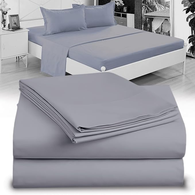 Twin XL 100% Microfiber Double Brushed Sheet Set - Extra-Soft & Wrinkle-Free - 15" Deep Pockets, 39" x 80" - Ideal for Dorms, Hospitals & Split King Beds - 3 PC Set (Twin XL, Medium Gray)