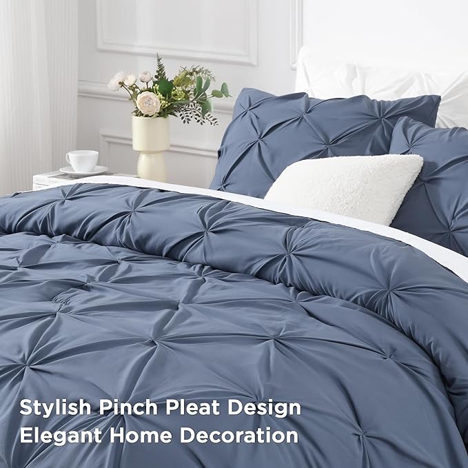 Andency Dark Blue Grey King Size Comforter Set (104x90Inch), 3 Pieces Soft Lightweight Western Modern Pinch Pleat Bedding Comforters, All Season Warm Down Alternative Bed Set for Boys Men Adults