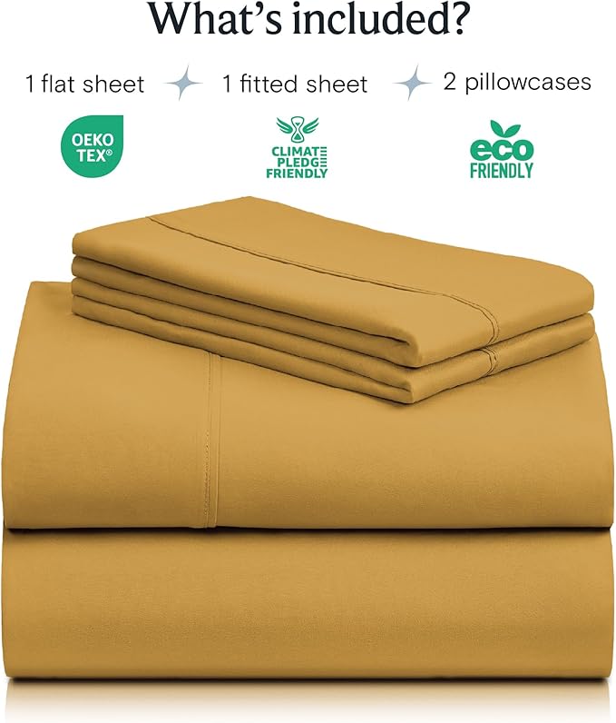 LuxClub Bed Linen Set, 6Pc King Microfiber Sheets, Medallion Gold, Deep Pockets, Wrinkle Free, Cooling, Hypoallergenic