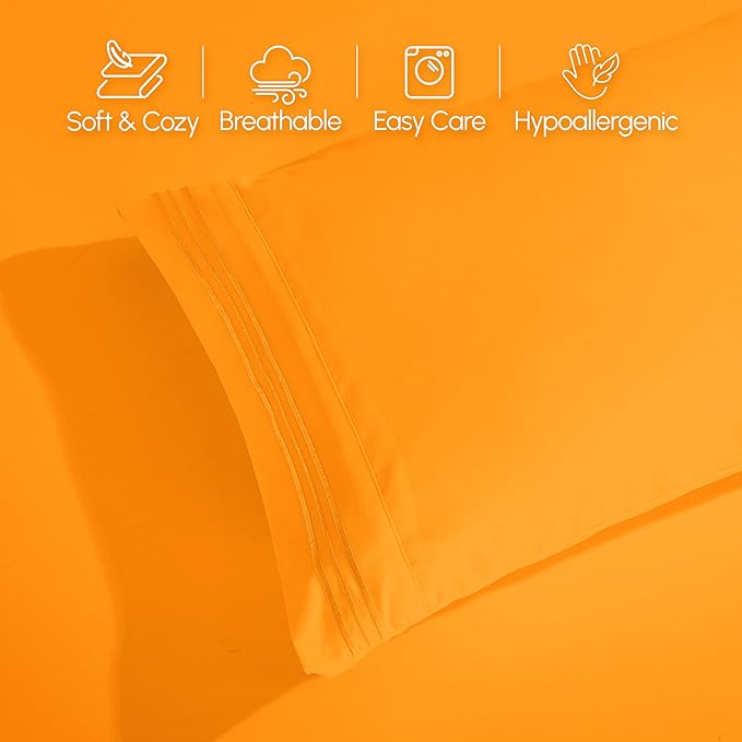 Elegant Comfort Luxurious 1500 Premium Hotel Quality Microfiber 4-Piece Sheet Set, 18-24 Inches Deep - Extra Deep Pocket Sheets - Ultra Soft 4PC Deep Pocket Sheets, Full, Orange
