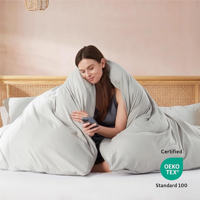 Nestl Light Grey Duvet Cover King Size - Soft Double Brushed King Duvet Cover Set, 3 Piece, with Button Closure, 1 Duvet Cover 104x90 inches and 2 Pillow Shams