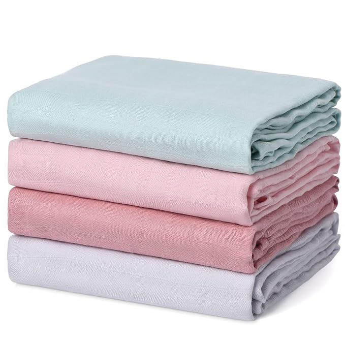 Momcozy Muslin Swaddle Blanket, 4 Pack Large 47 X 47 Inches Breathable Swaddling Receiving Blankets for Baby Boy & Girl, Soft and Skin-Friendly Unisex Baby Blankets, Pink Blue