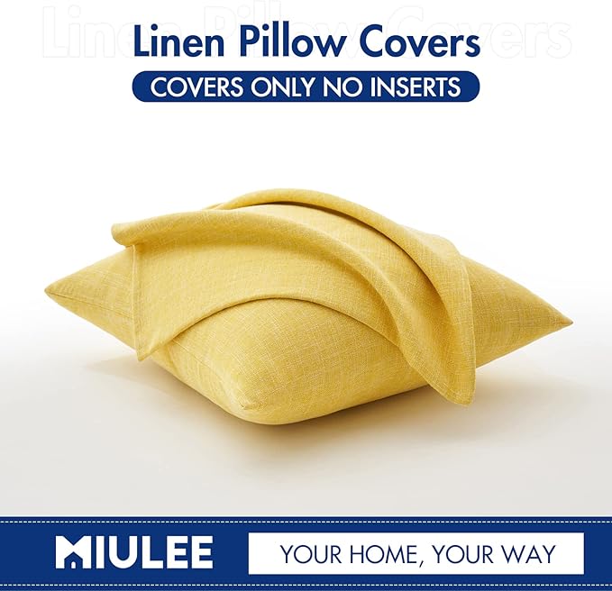 MIULEE 24x24 Inch Pack of 2 Decorative Linen Burlap Textured Euro Pillow Covers Farmhouse Boho Accent Pillowcases Spring Home Decor for Couch Sofa Bedroom Living Room Yellow