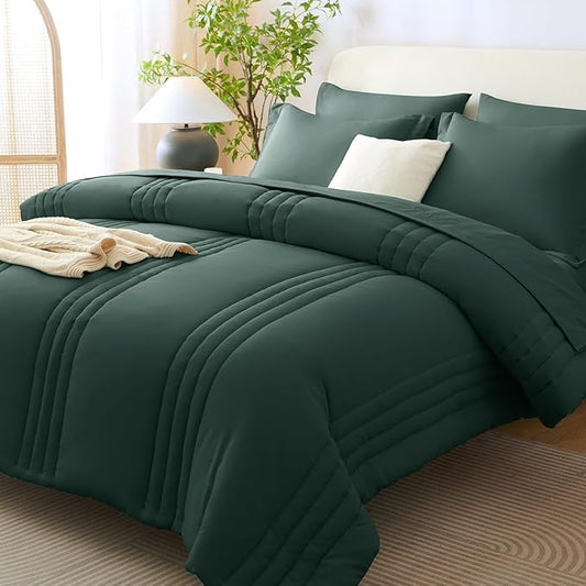 CozyLux Full Comforter Set - 7 Pieces Bed in a Bag Forest Green Comforter Set with Sheets Luxury Bed Set All Seasons, Soft Bedding Set with Down Alternative Comforter, Sheets, Pillowcases & Shams
