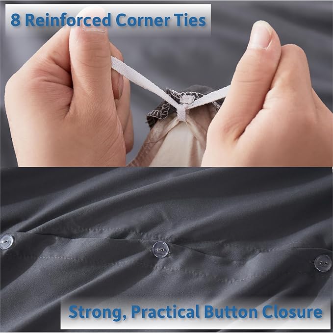 Nestl Queen Duvet Cover Set with Comforter Insert - Dark Grey 4 Piece 90x90 Duvet Cover & 2 Pillow Shams with White Quilted Down Alternative Comforter, Ultra Soft, All Season