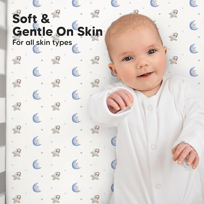 KeaBabies 2-Pack Baby Crib Sheets for Boys, Girls - 52x28 Viscose Derived from Bamboo Toddler Bed Sheets Neutral, Fitted Crib Mattress Cover for Standard Baby Bedding, Soft & Cozy (Cosmo)