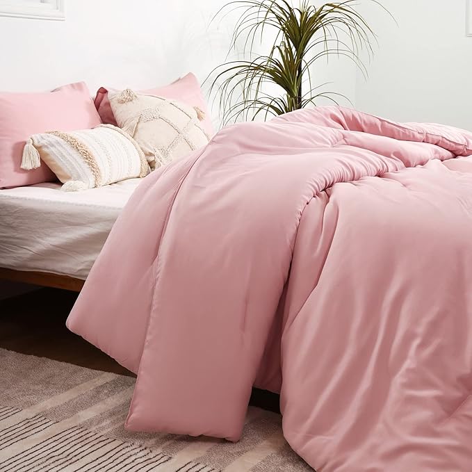 ROSGONIA King Size Comforter Set Pink, 3pcs (1 Boho Pink Comforter & 2 Pillowcases) All Season Bedding Soft Lightweight Bedspread Blanket Quilts