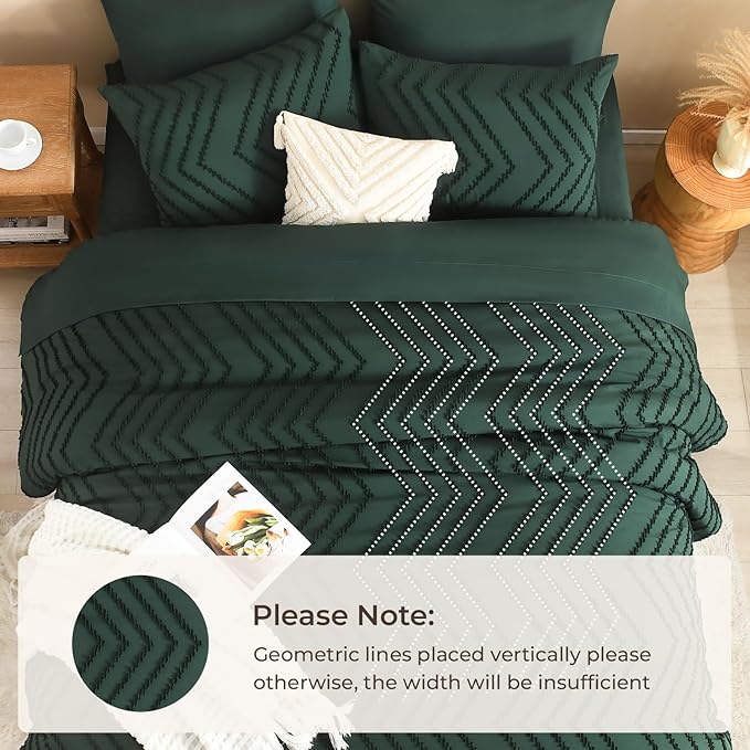 Litanika California King Comforter Set with Sheets Emerald Green - 7 Pieces Cal King Bed in a Bag Chevron Tufted Complete Bedding Sets with Comforter, Sheets, Pillowcases & Shams