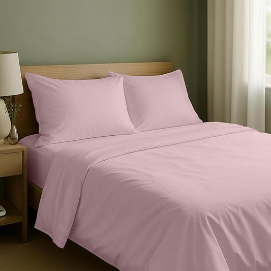 California Design Den King Size Sheets Set - Natural 100% Cotton Bed Sheets King Size with Deep Pockets, Soft Sateen Weave, Breathable and Durable Bedding Set (Pink)