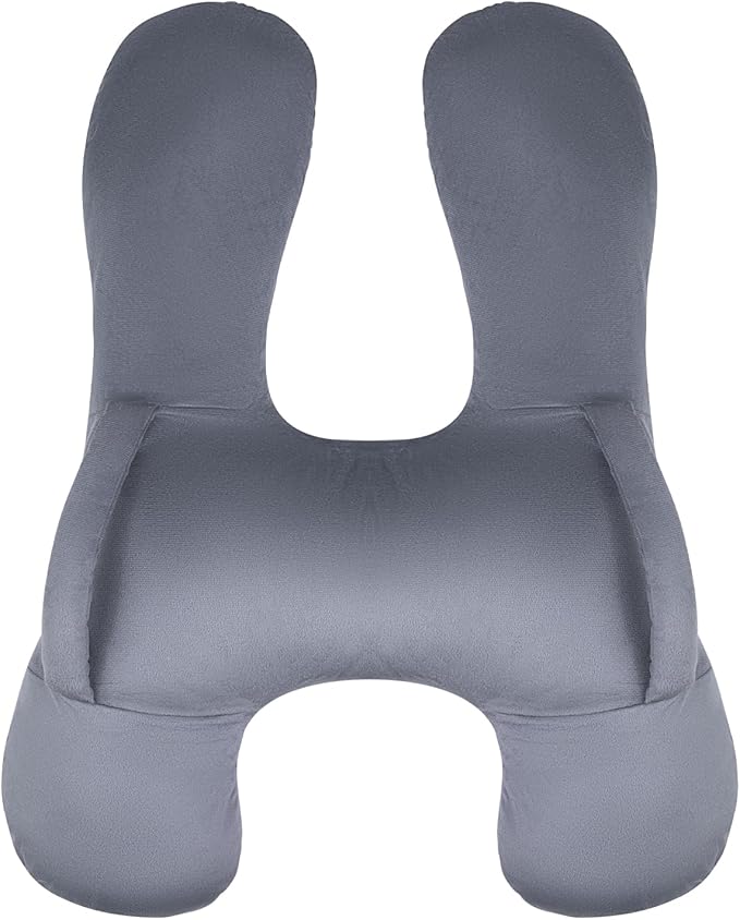 BEBAS U-Shaped Kids Travel Pillow for Car Travel Accessories for Children Adults - Soft Breathable Supports Neck Head for Sleeping - Adjustable Strap for Airplane Long Road Trip (Grey, H-Shape)