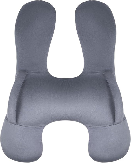 BEBAS U-Shaped Kids Travel Pillow for Car Travel Accessories for Children Adults - Soft Breathable Supports Neck Head for Sleeping - Adjustable Strap for Airplane Long Road Trip (Grey, H-Shape)