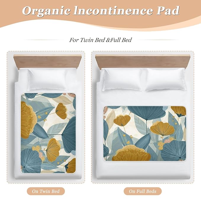 Waterproof Bed Pad Reusable Changing Pad Toddler Mattress Protector Large Pee Pad Baby Diaper Pad Soft Washable Liner Retro Blue Boho Flower