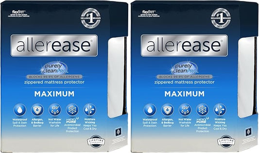 AllerEase Waterproof Mattress Protector, Maximum Allergy Mattress Protector, Queen Mattress Cover (Pack of 2)