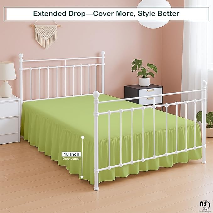 Premium Microfiber Full Ruffled Bed Skirt, 18” Drop with Split Corners, Soft Wrinkle Free Bedskirt with Platform, Solid Sage Dust Ruffle for 54" x 75" Mattress