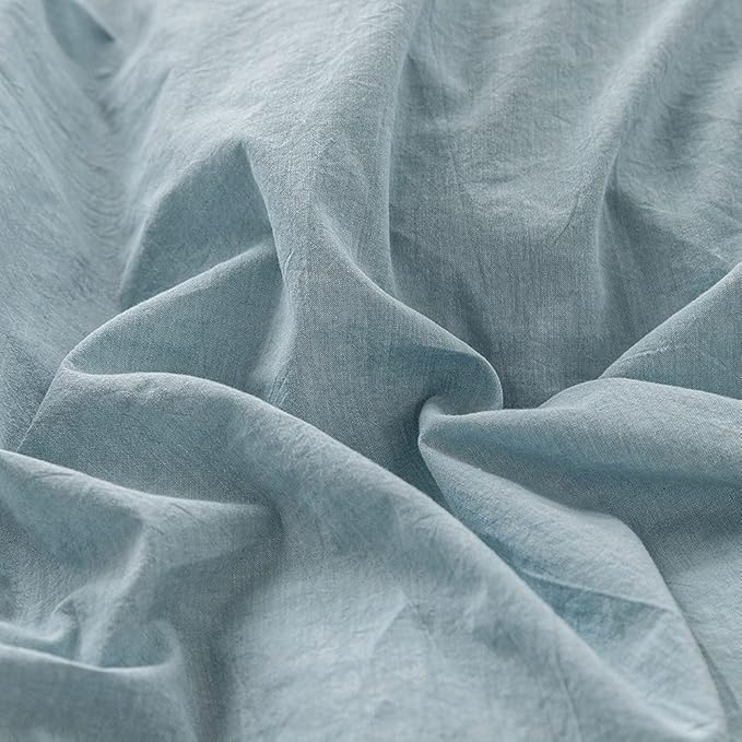 FACE TWO FACE Bedding Duvet Cover Set 3 Pieces 100% Washed Cotton Duvet Cover Linen Like Textured Breathable Durable Soft Comfy (King, Light Blue)