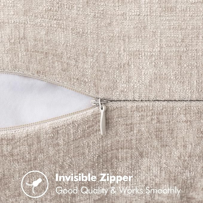 MIULEE Pack of 2 Couch Throw Pillow Covers 20x20 Inch Natural Beige Farmhouse Decorative Pillow Covers with Stitched Edge Soft Chenille Solid Dyed Pillow Covers for Sofa Bed Living Room
